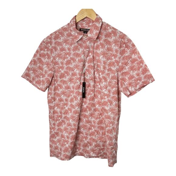 Michael Kors Dusty Rose & White Tropical Short Sleeve Polo Shirt Medium NEW - Picture 1 of 6
